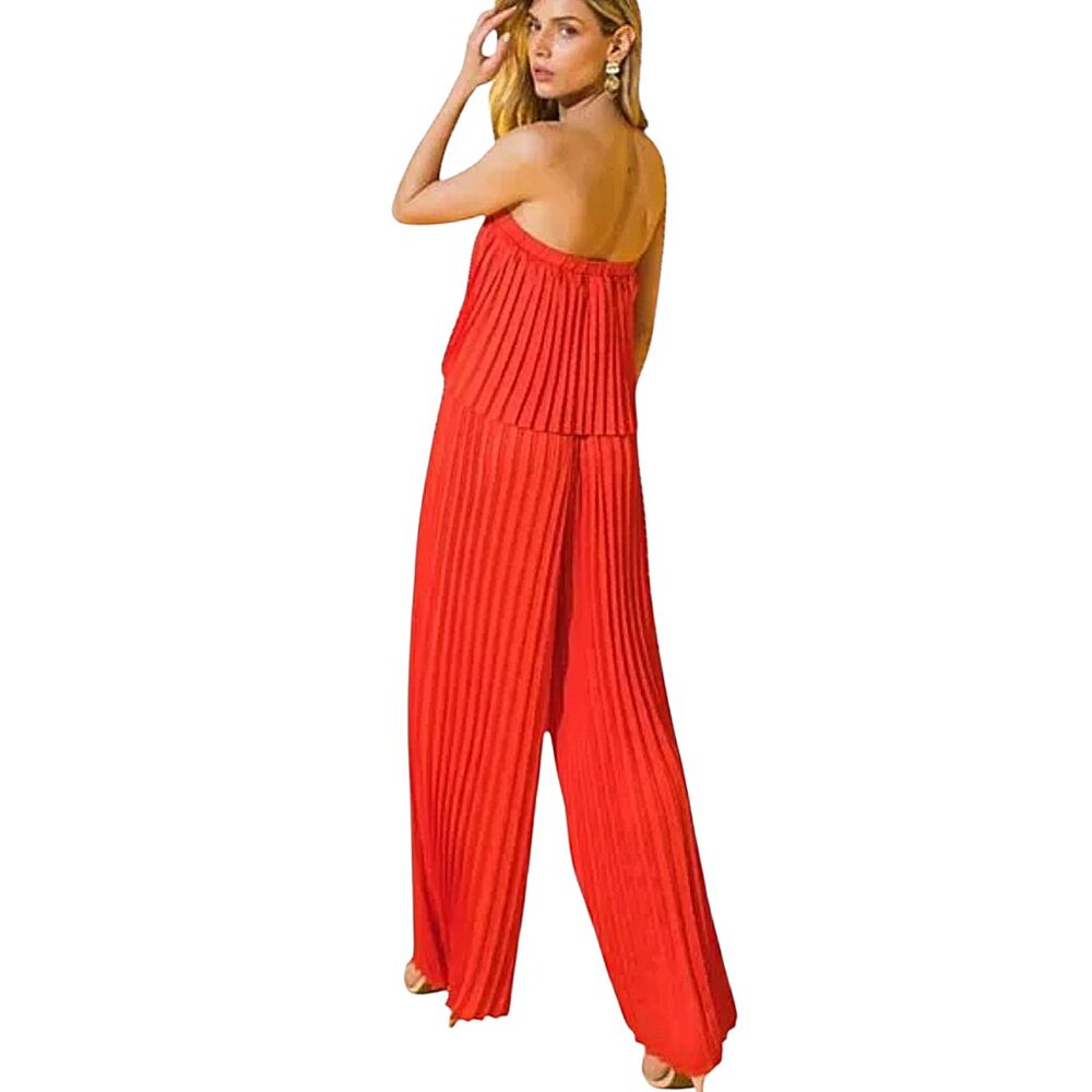 NWT Flying Tomato Pleated Strapless Wide-Leg Jumpsuit My Red Tomato Woven Small - Picture 2 of 10